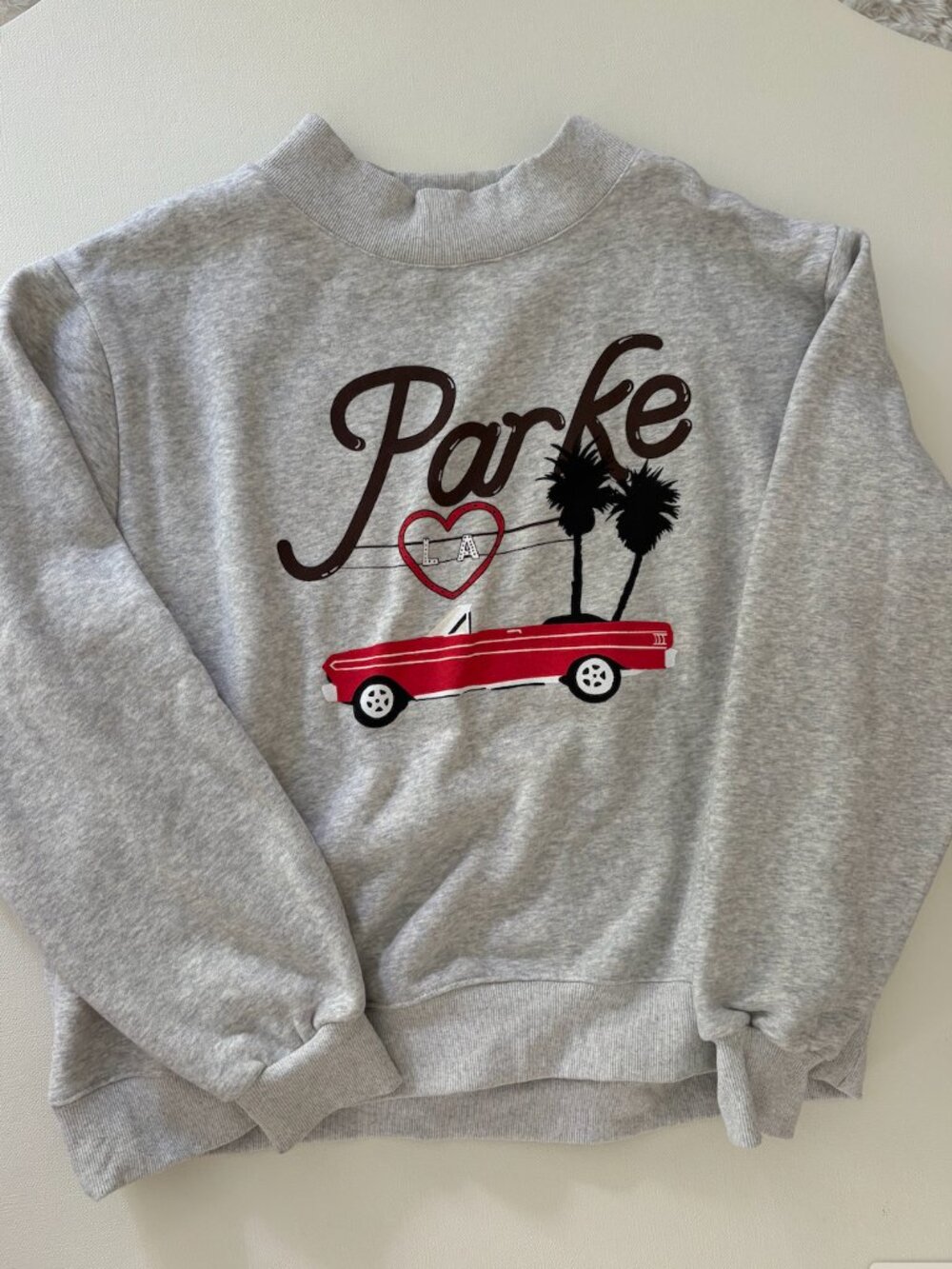 NWOT PARKE Los Angeles Graphic Mockneck Sweatshirt Grey L/XL